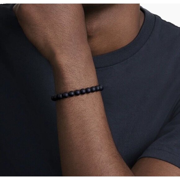 David Yurman Men's Spiritual Bead Bracelet Matte Hematite 8mm & Silver Wave 8.5" - Picture 2 of 2